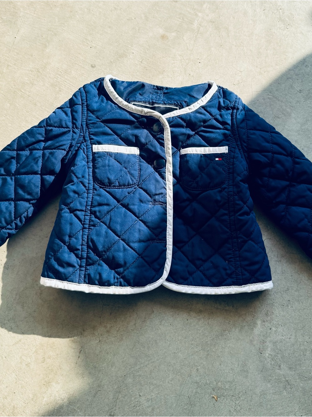 Tommy Hilfiger Navy Quilted Puffer Jacket with White Trim